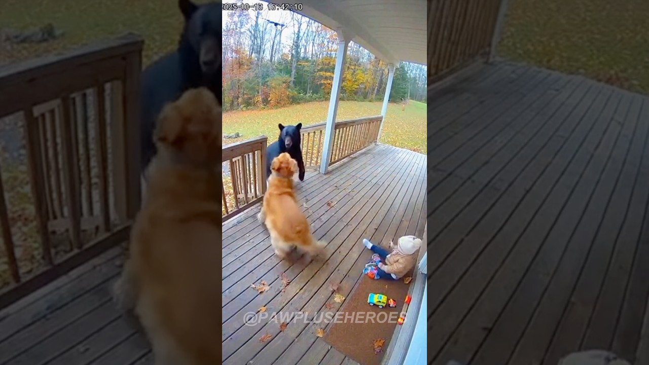 Golden Retriever HERO Saves Baby from Bear Attack! 😱#dog #save #shorts #shortsfeed