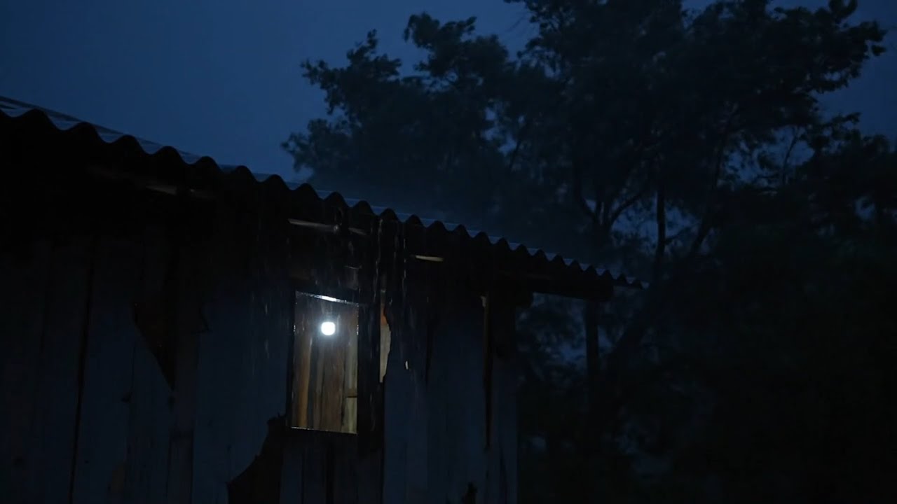 Violent Night Rain Soaking a Rural Shack — Thunderous Sleep Ambience