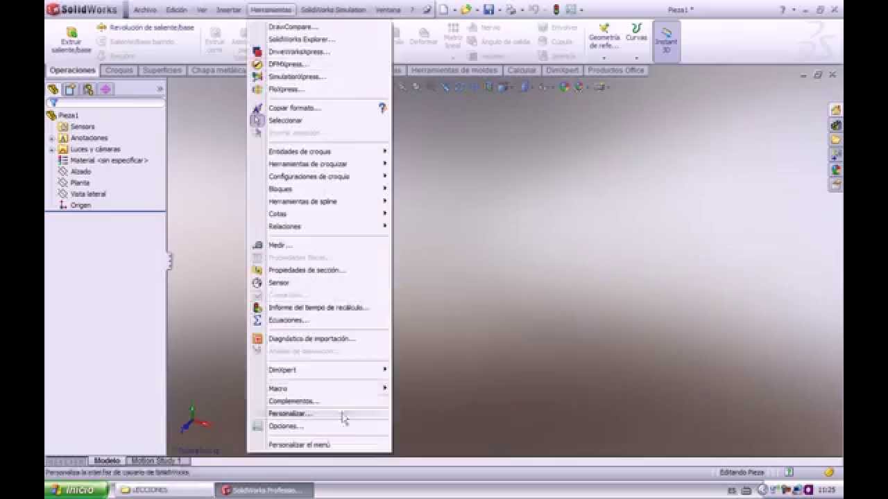 PERSONALIZACI&Oacute;N INTERFAZ DE SOLIDWORKS