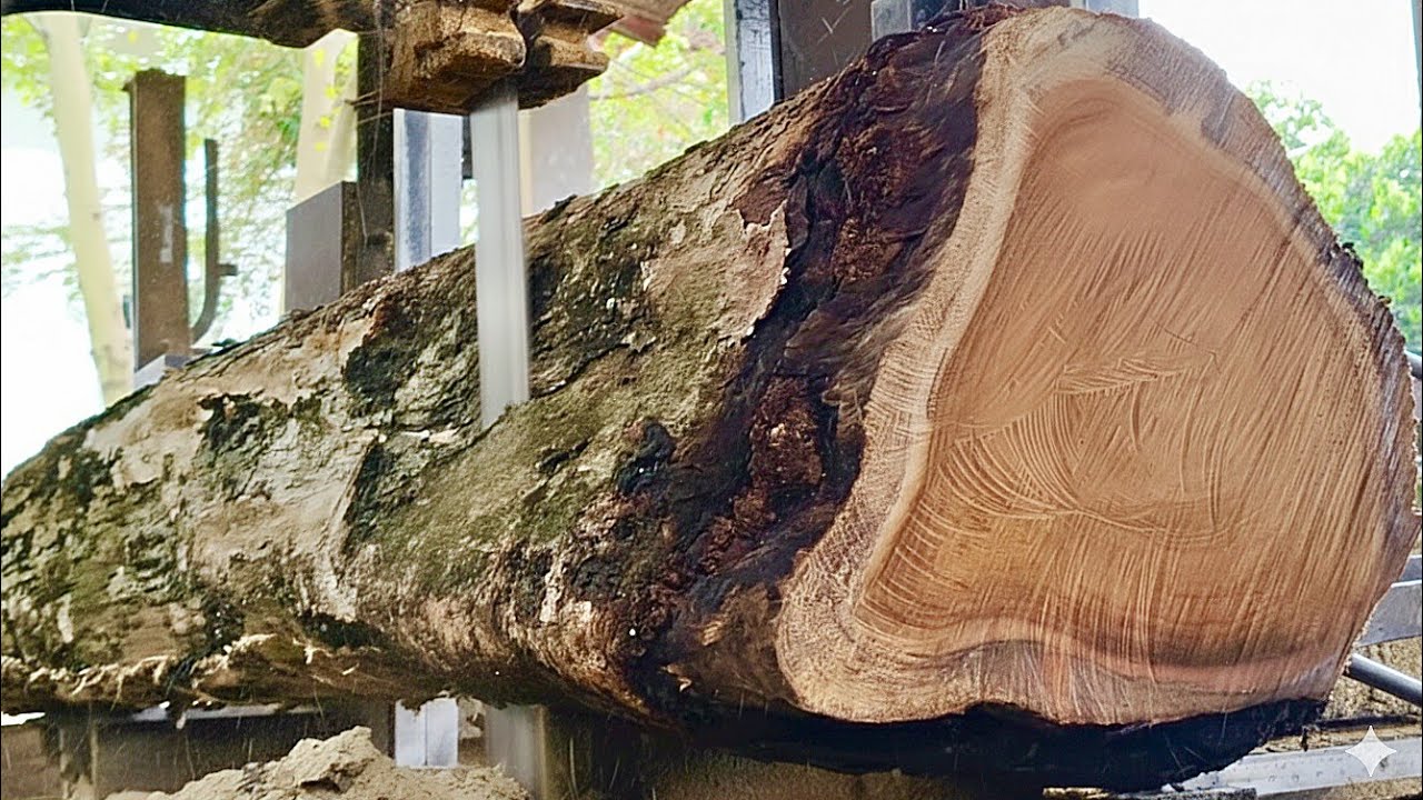 🌲ПРОЦЕСС ОБРАБОТКИ ТИКОВЫХ БРЕВЕН ДЛЯ ПРЕВРАЩЕНИЯ В ЦЕННЫЕ ДОСКИ, ПОДЧЕРКИВАЮЩИЕ ИХ КРАСОТУ🌲