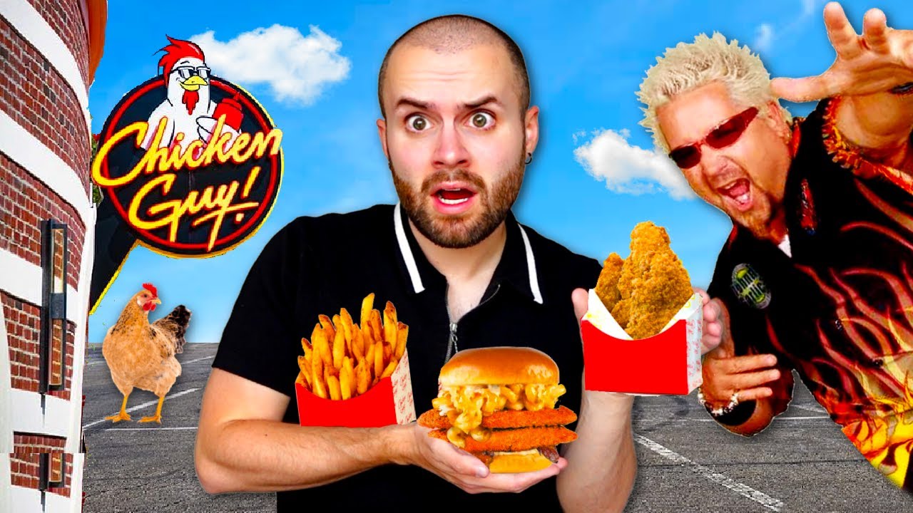 Eating at Guy Fieri's Restaurant for 24 HOURS! Chicken Guy! Challenge