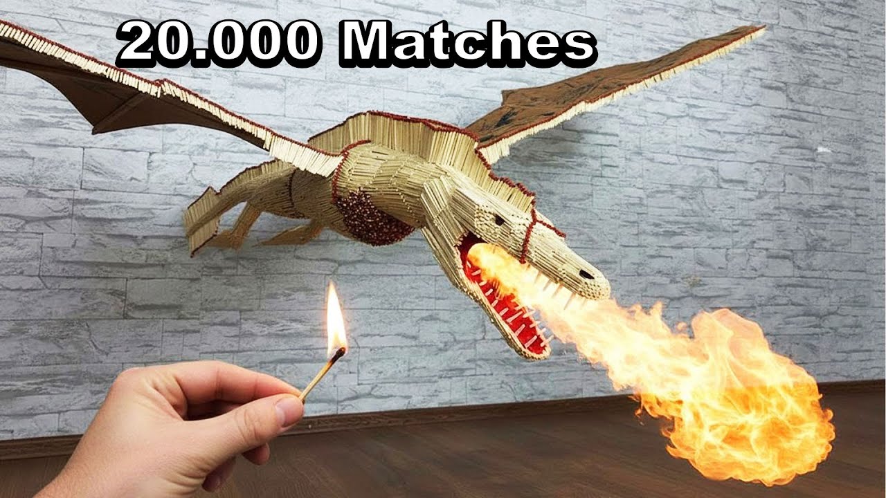 Match Chain Reaction -Fire Breathing DRAGON- Amazing Fire Domino