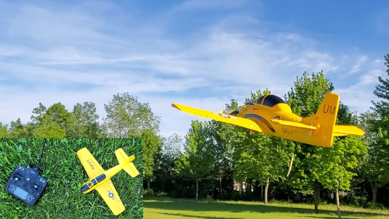 2022-Jun-01 XK A210 T-28 Trojan warbird RC plane, 7-10 mph wind, using Devo10 Tx running DeviationTx