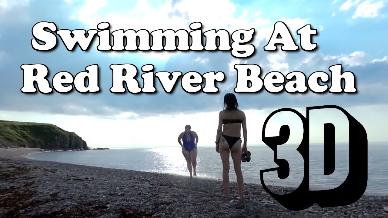 Cabot Trail. Cape Breton. Nova Scotia. Swimming at Red River Beach, Pleasant Bay , VR Video 180 3d