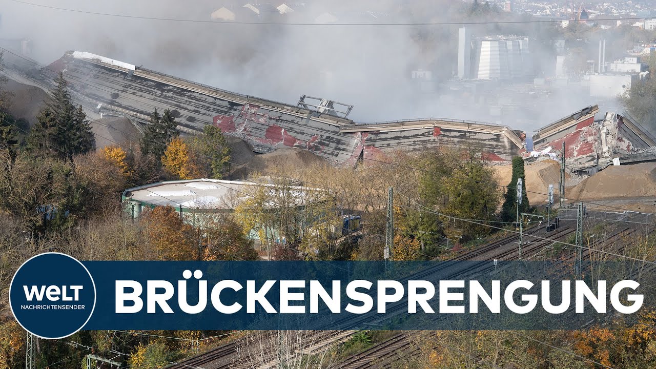 Marode Salzbachtalbrücke im Wiesbaden gesprengt