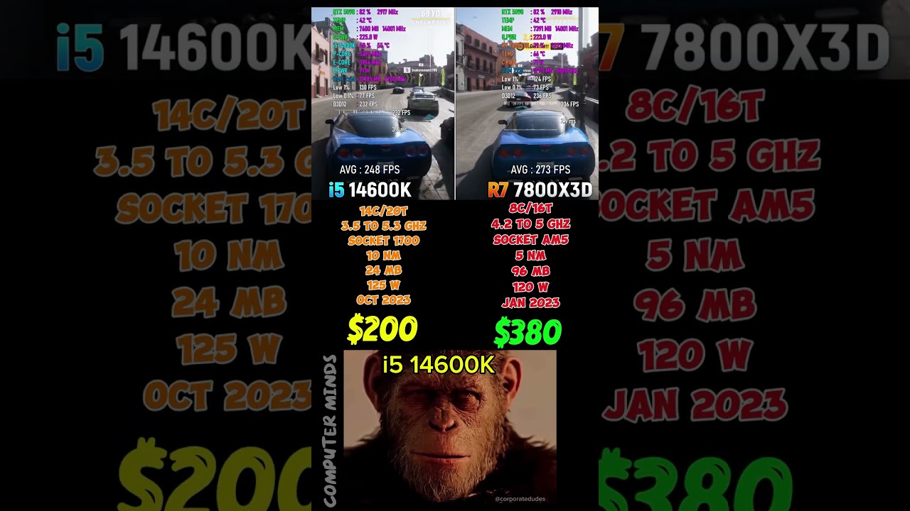 i5-14600K vs 7800X3D $200 vs $380 Gaming Test