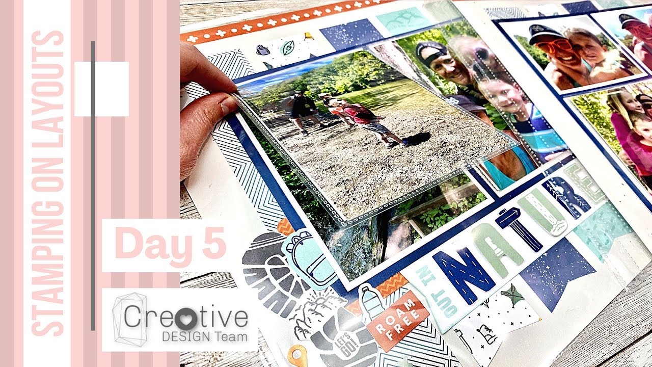 Stamping on Layouts | 10 Photos on a Double Scrapbook Page Interactive | Creative Design Team Day 5