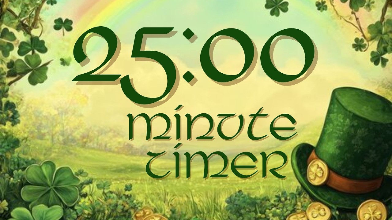 🍀🌈 25 Minute Countdown Timer ⏱️ | Lucky Shamrock Rainbow Timer for Focus, Study & Classroom