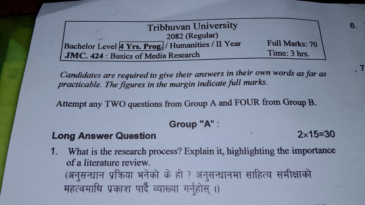 BA 2nd Year JMC 424 Question Paper 2082BS, Basics Of Media Research 