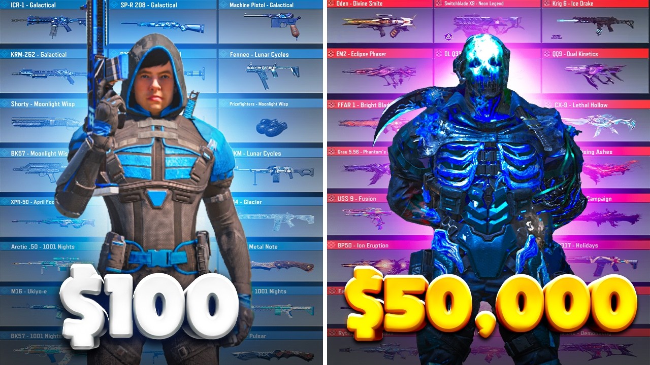 Счет на 100 долларов против 50 000 долларов в COD Mobile...
