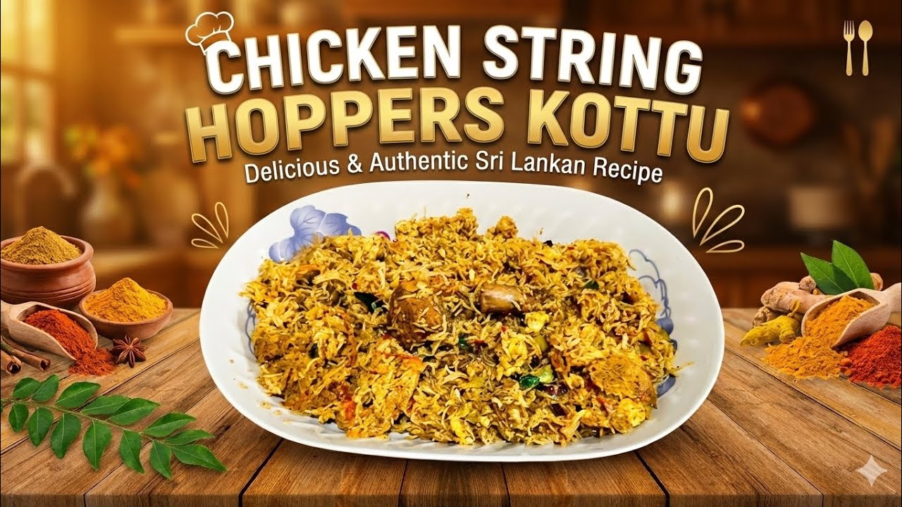 චිකන් ඉඳි ආප්ප කොත්තු - Chicken String hoppers Kottu 