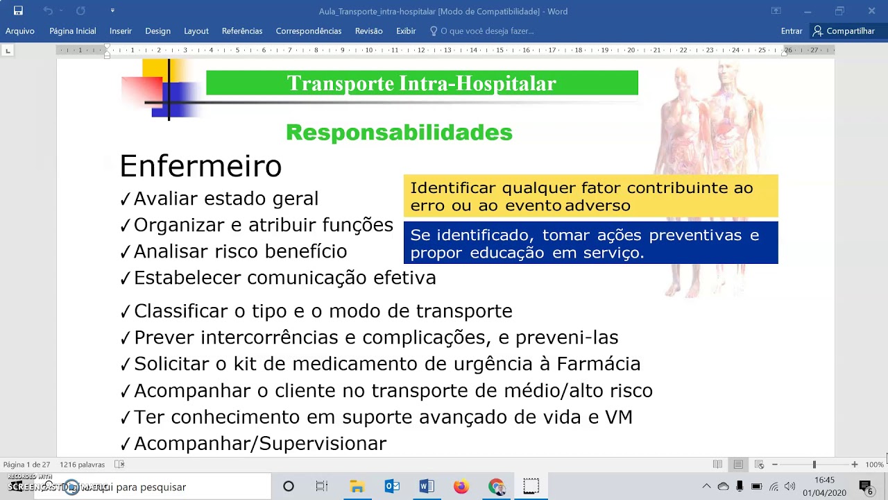 TRANSPORTE INTRA-HOSPITALAR - AULA 1/2