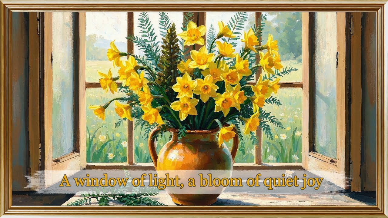 🌼 Golden Daffodils in the Window | Peaceful Spring Floral Painting | Art Screensaver for Frame TV