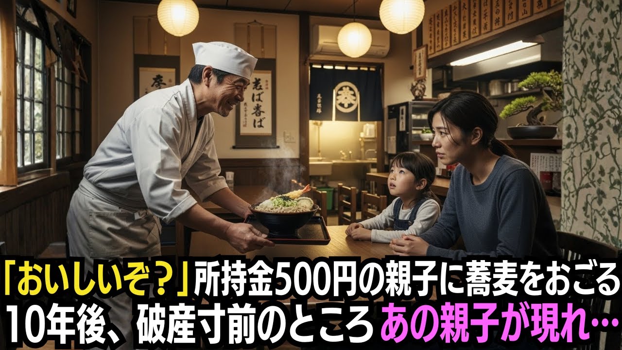 「おじさんの蕎麦は世界一！」所持金500円の親子に無料で蕎麦をおごる店主→10年後、破産寸前のところ、あの親子が現れて…
