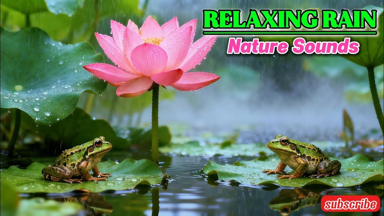 Relaxing Rain Sounds with Lotus & Frogs 🐸 | Nature Ambience for Sleep, Study & Meditation