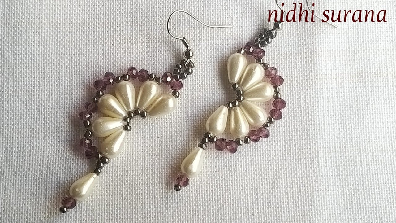 💝 Beautiful Beaded Earrings || Teardrop Pearl Earrings (0168)