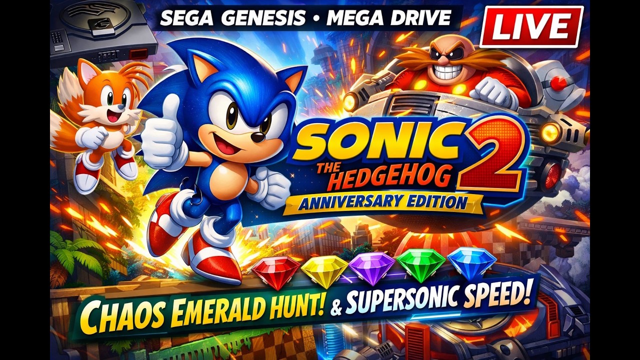 Sonic The Hedgehog 2: Anniversary Edition LIVE 🔵 Full Gameplay Walkthrough | SEGA Mega Drive