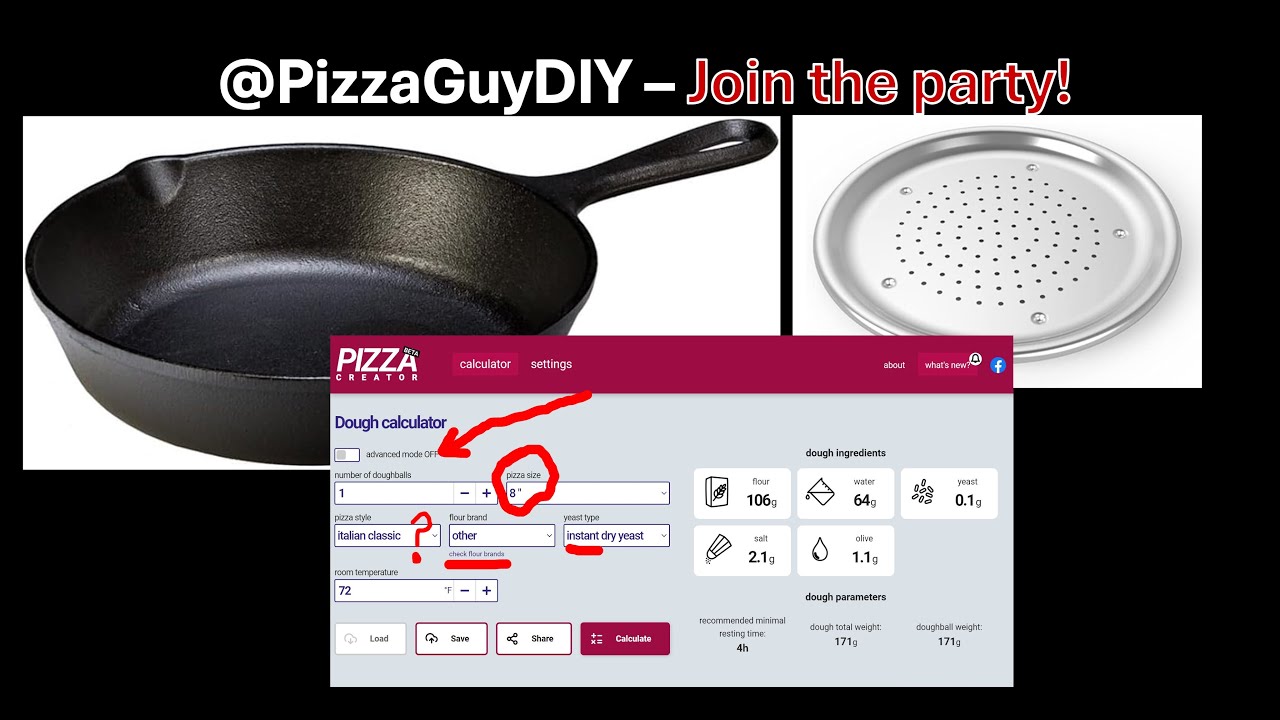 8-inch cast iron vs 9-inch aluminum FOUNDATION + Pizza DOUGH Calculators