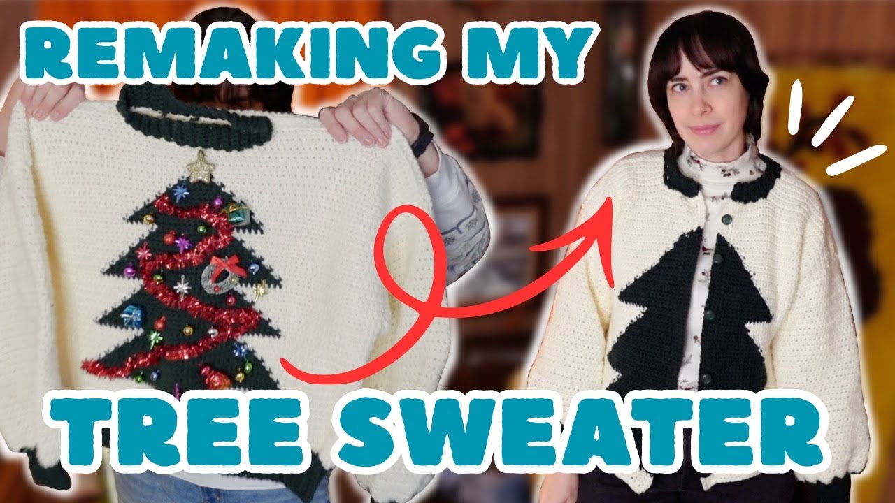 I turned my OLD CROCHET christmas SWEATER into a CARDIGAN 🎄