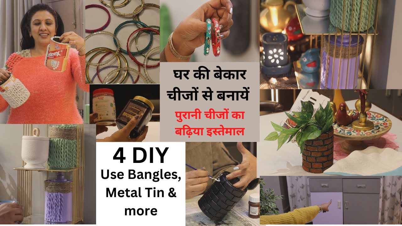 4 DIY Waste Items Craft   Cabinet Makeover  Old Balngles   Reuse  Clay DIY Ideas