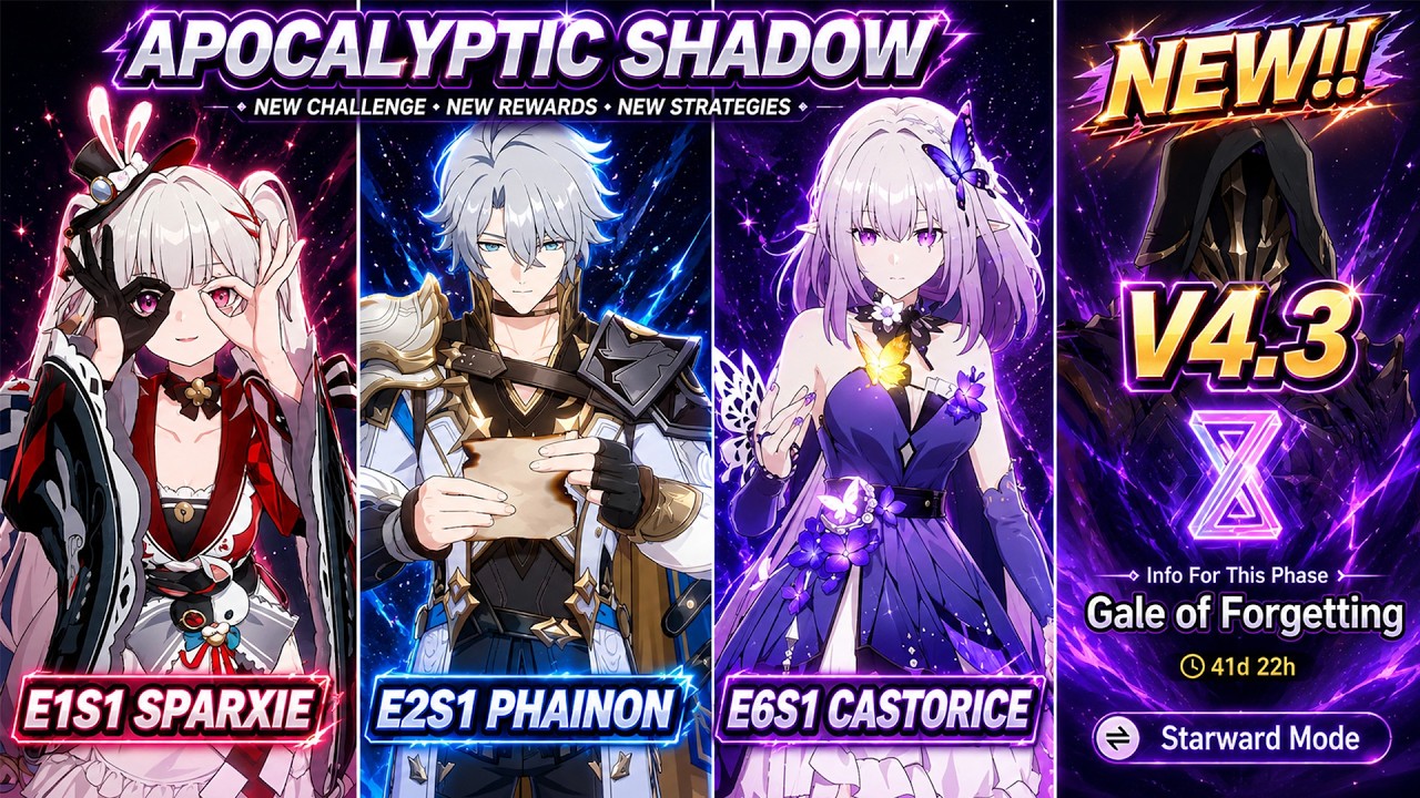 New!! Apoc 4.3 Starward Mode | E1S1 Sparxie, E2S1 Phainon & E6S1 Castorice | HSR 4.3