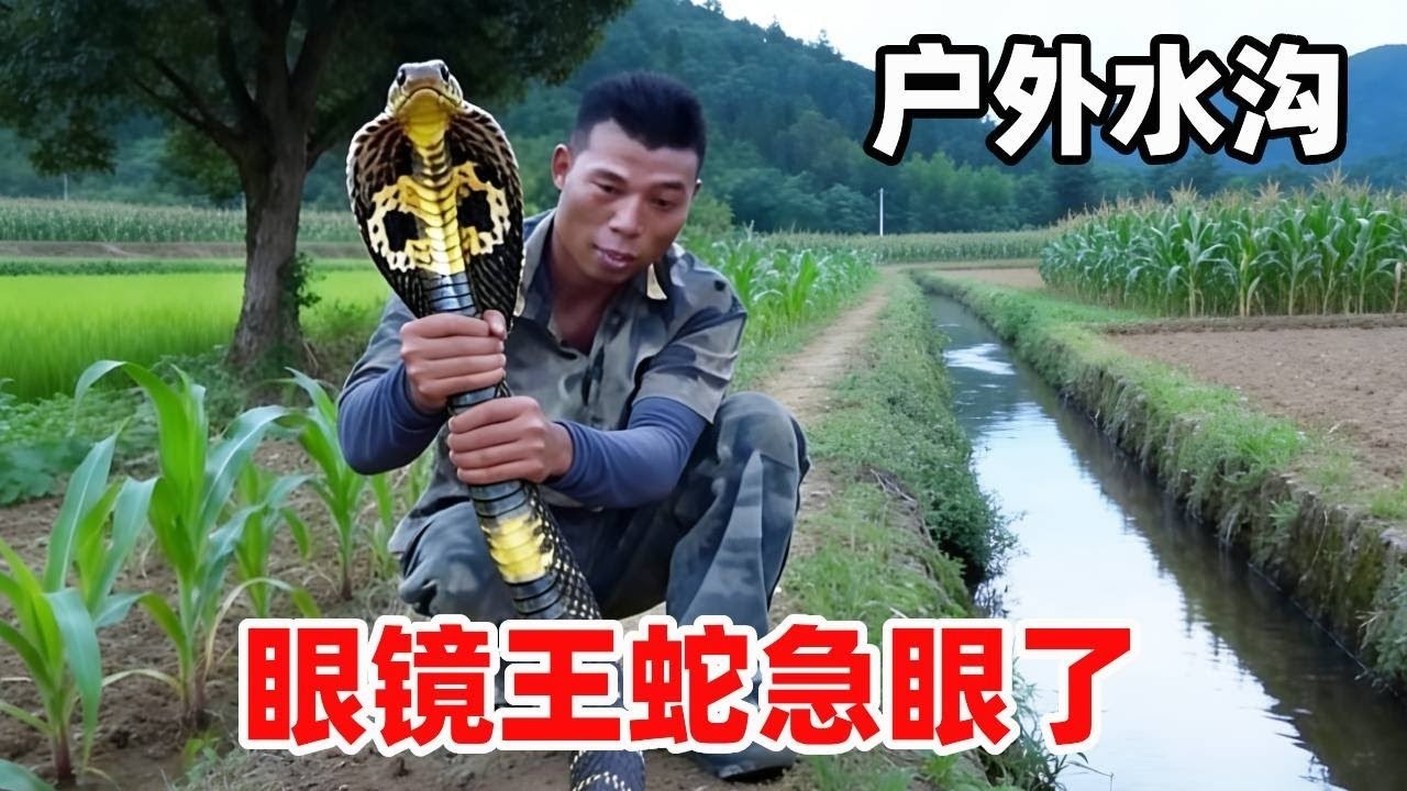 太惊险了！水沟突然窜出 3 米眼镜王蛇，疯狂连击攻击吓坏众人#snake