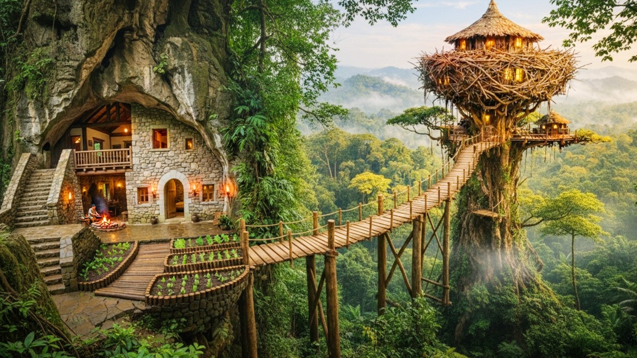 FULL MOVIE: From Stone House to Bird Nest — 3 Rainforest Shelters,Warm Safe Nights (Start to Finish)