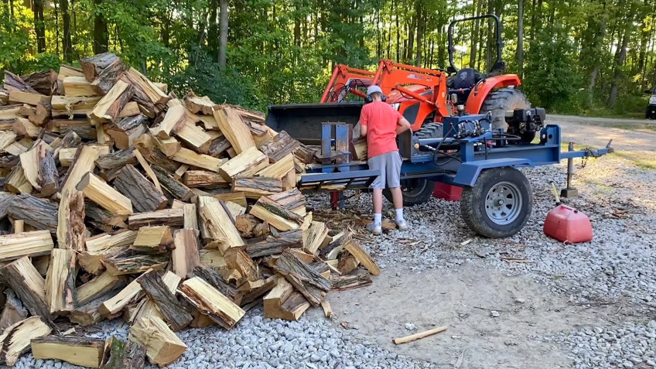 Two teens working hard! Black Locust Firewood Splitting #67