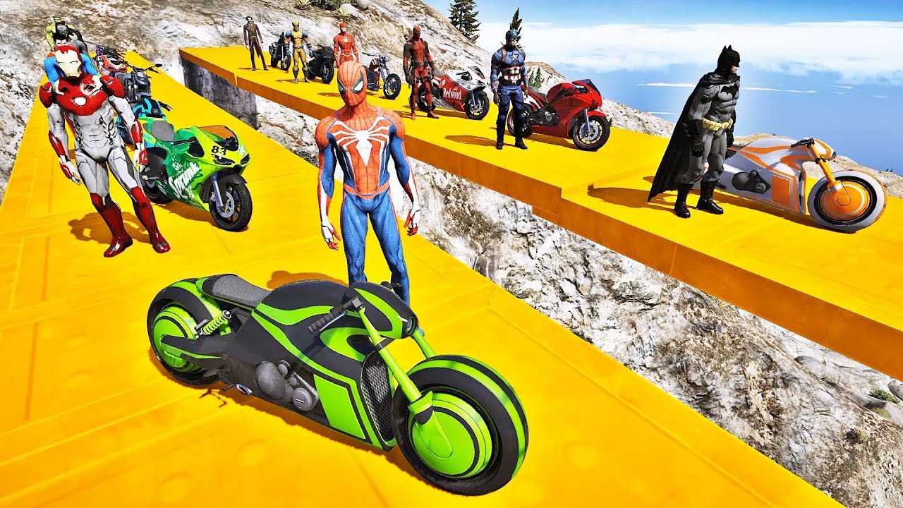 HOMEM ARANHA BATMAN E HOMEM DE FERRO COM SUPER MOTOS! DESAFIO DE MOTOS COM SUPER HER&Oacute;IS - IR GAMES
