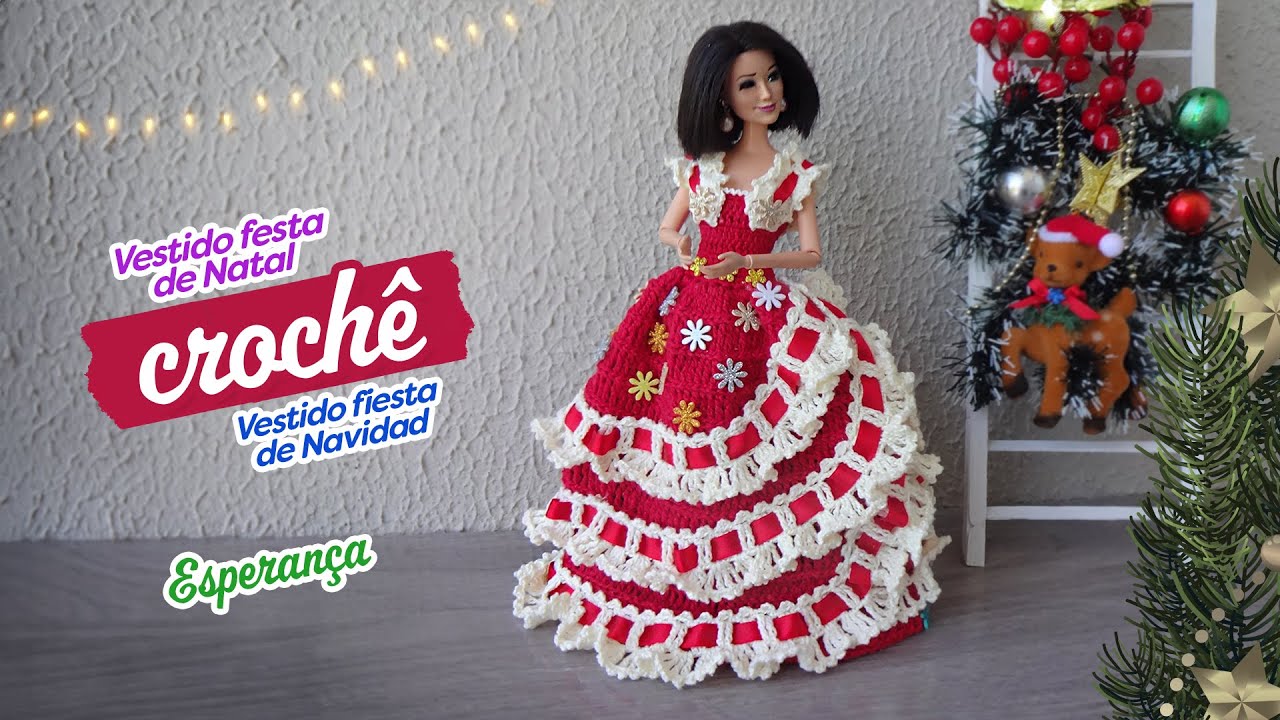 Vestido festa de Natal em crochê para Barbie ⭐ Esperança