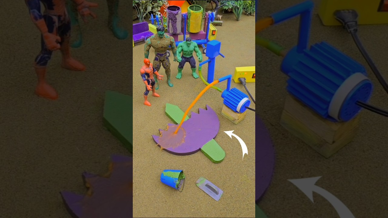 Mini waterpump project with one huge arrow shape purple green concrete & mixer diy tractor cow farm