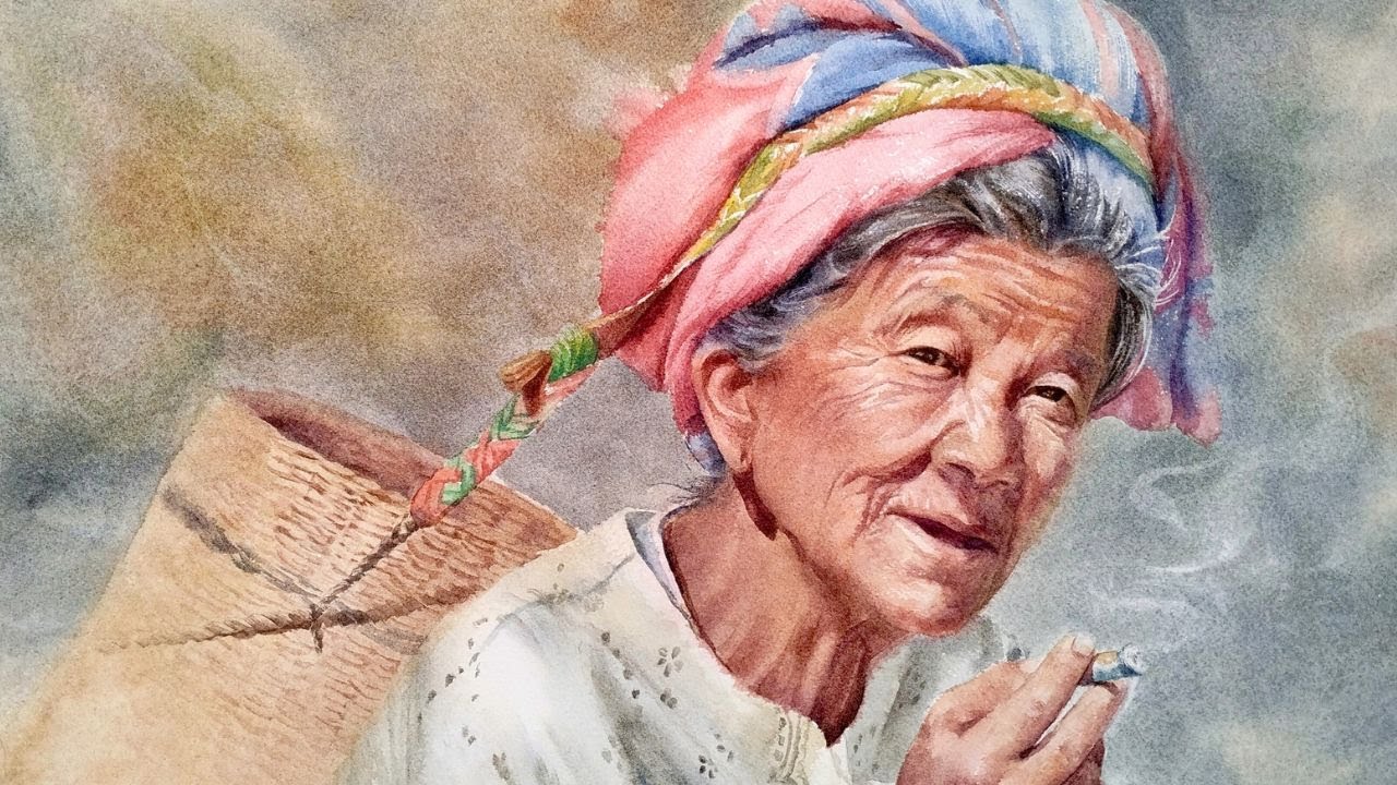 Watercolor portrait painting tutorial - Light and shadow - Old woman portrait