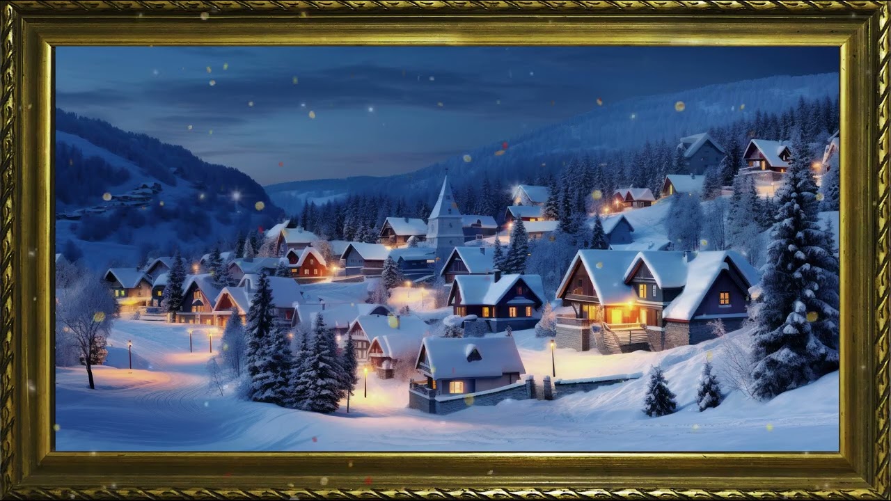 Snowy Winter Village Landscape 4K: Framed TV Art Screensaver || 3Hour