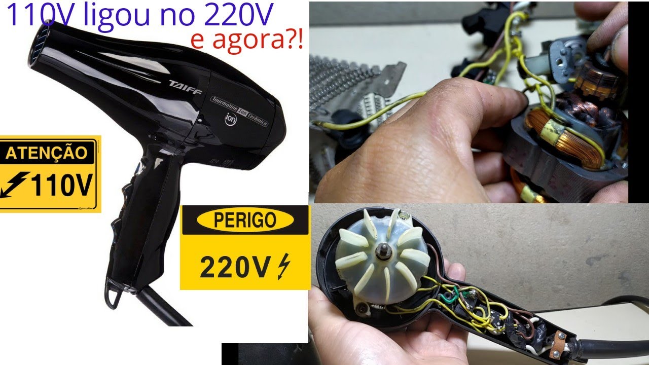 como consertar secador de cabelo taiff tourmaline ion cerâmica 2000w queimou ligou no 220V