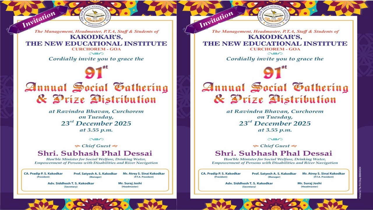 🔴Live || 91st Annual Social Gathering || Kakodkars The New Educational Institute School || Curchorem