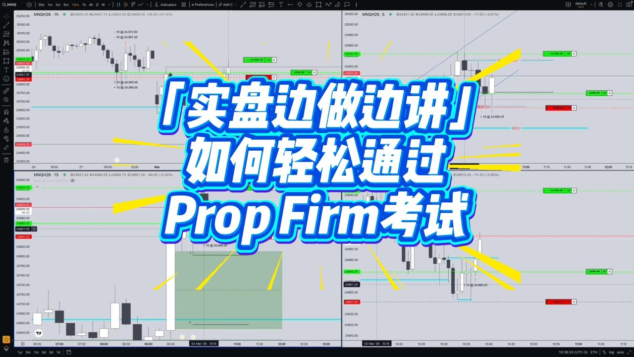 「实盘边做边讲」如何轻松通过PropFirm考试｜80%真实胜率｜平均每日1000刀｜价格行为｜技术分析｜日内交易｜交易策略｜ICT