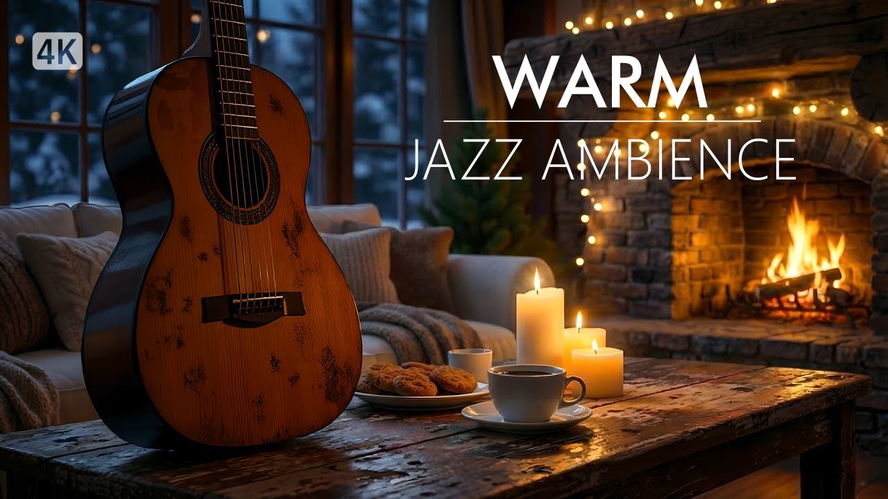 Winter Fireplace Ambience 🔥 : Cozy Jazz Music & Crackling Fire Sounds