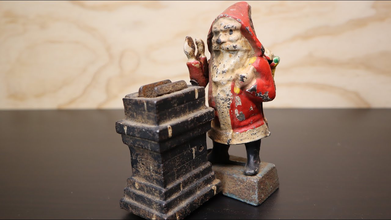 Vintage Metal Santa Coin Bank Restoration.  Santa Claus is Coming to Town!
