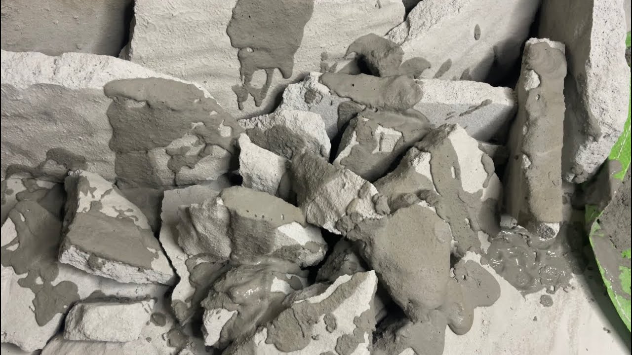 Pure cement big slab with yummy paste pouring dry floor crumbling amazing video ASMR.