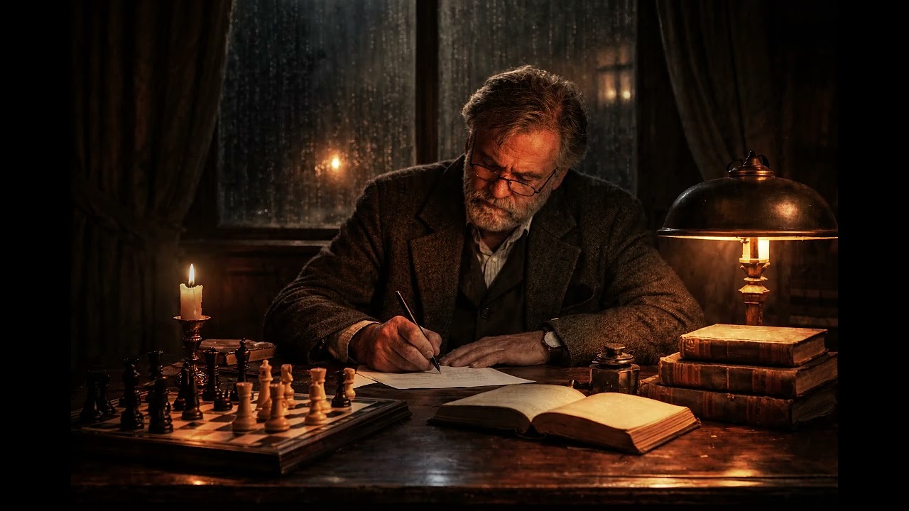 Cozy Study Room Ambience | Rainy Evening Writing & Chess | 1 Hour Focus