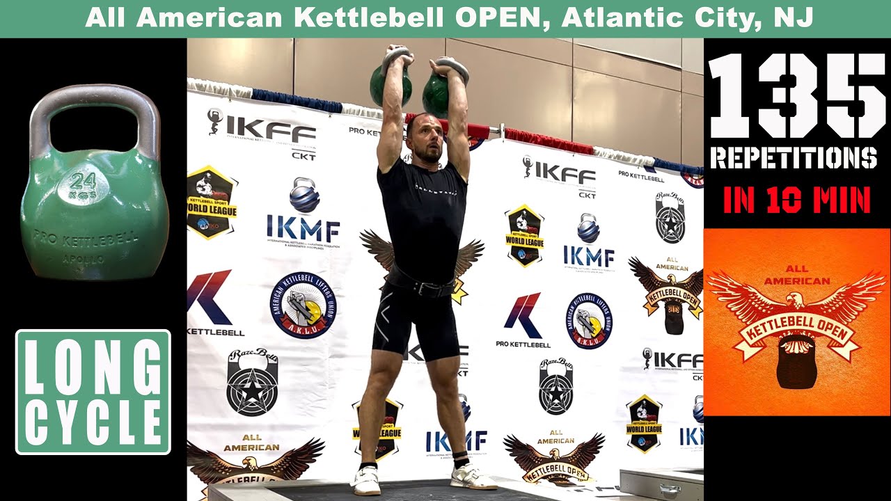 Mr. America All American Kettlebell OPEN 2023 victory by Denis Vasilev_135 reps LONG CYCLE 2 x 24kg