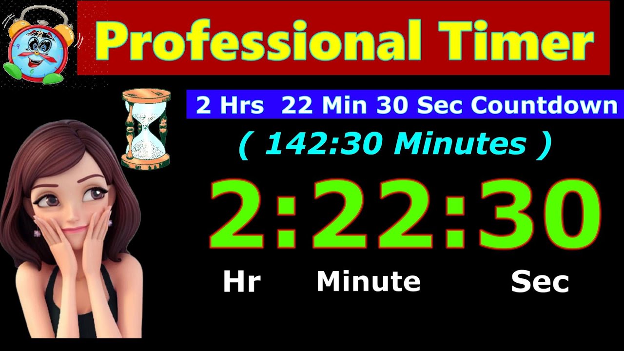 Timer Countdown 142:30 Minutes [Reverse Time] 2 Hr 22 Min 30 Sec | Digital Clock | Alarm | Stopwatch