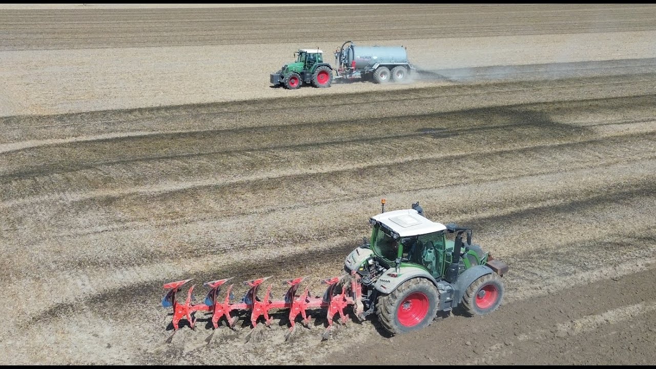 Fendt Vario 818 + Pichon, Fendt Vario 516 + Kuhn multimaster = ciężka orka + nawożenie