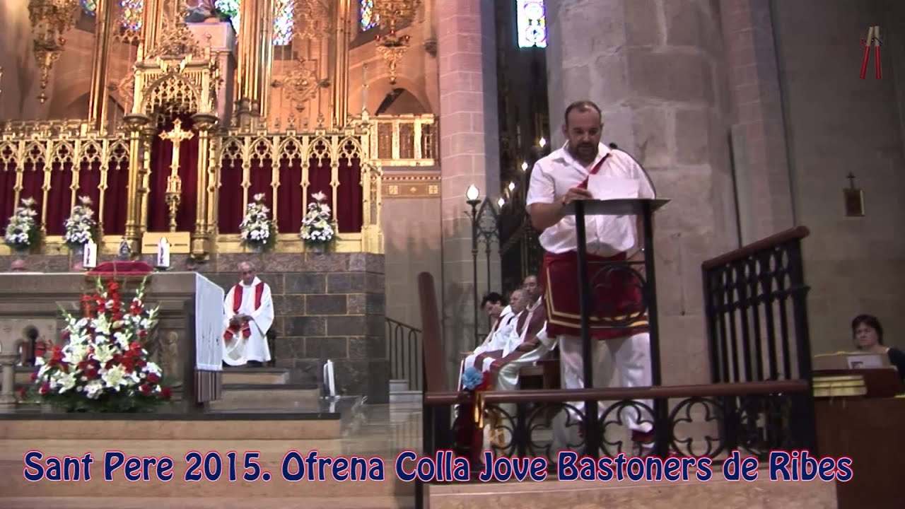 Colla Jove del Ball de Bastons de Ribes. Ofrena a l'ofici de Sant Pere 2015.