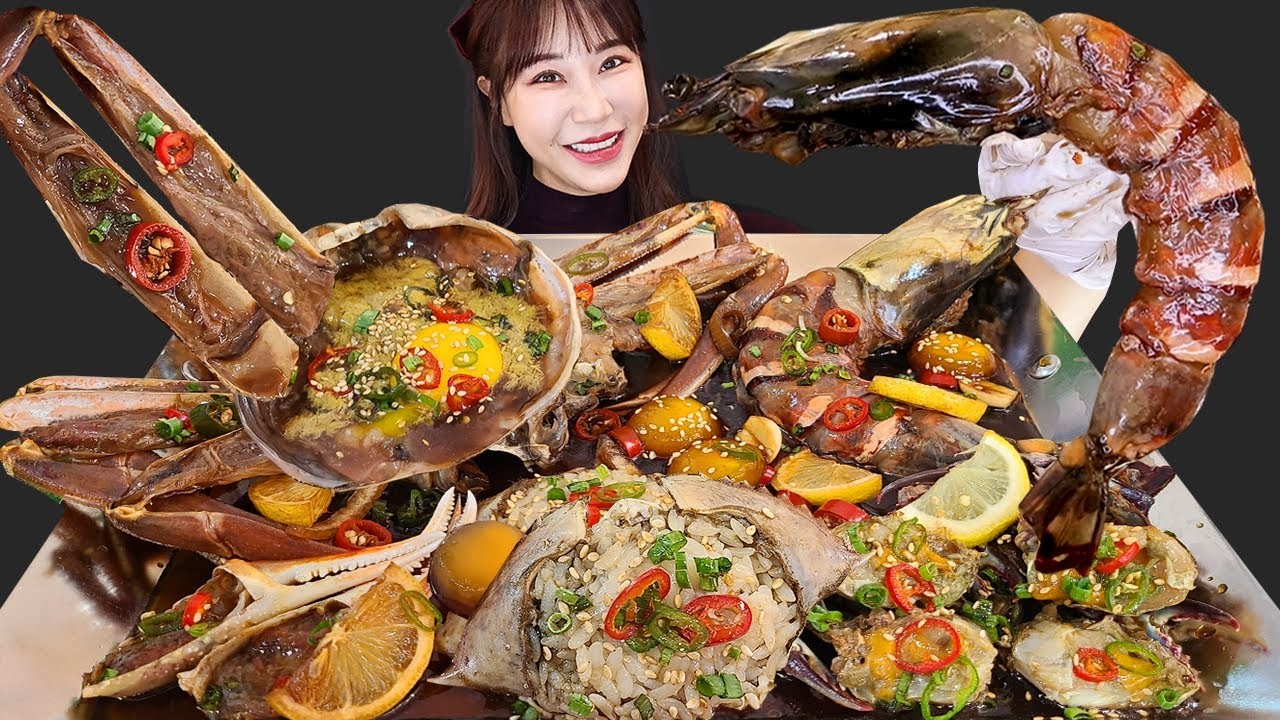 Специальные блюда🍚 SOY SAUCE MARINATED GIANT TIGER SHRIMP🦐 RAW SNOW CRAB 🦀 YOLK MUKBANG