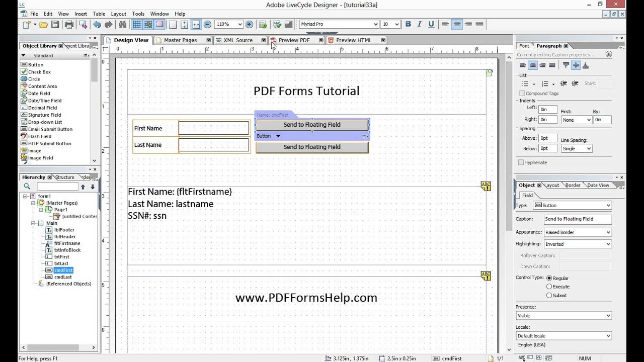 Using Floating Fields in Adobe LiveCycle Designer ES 4®