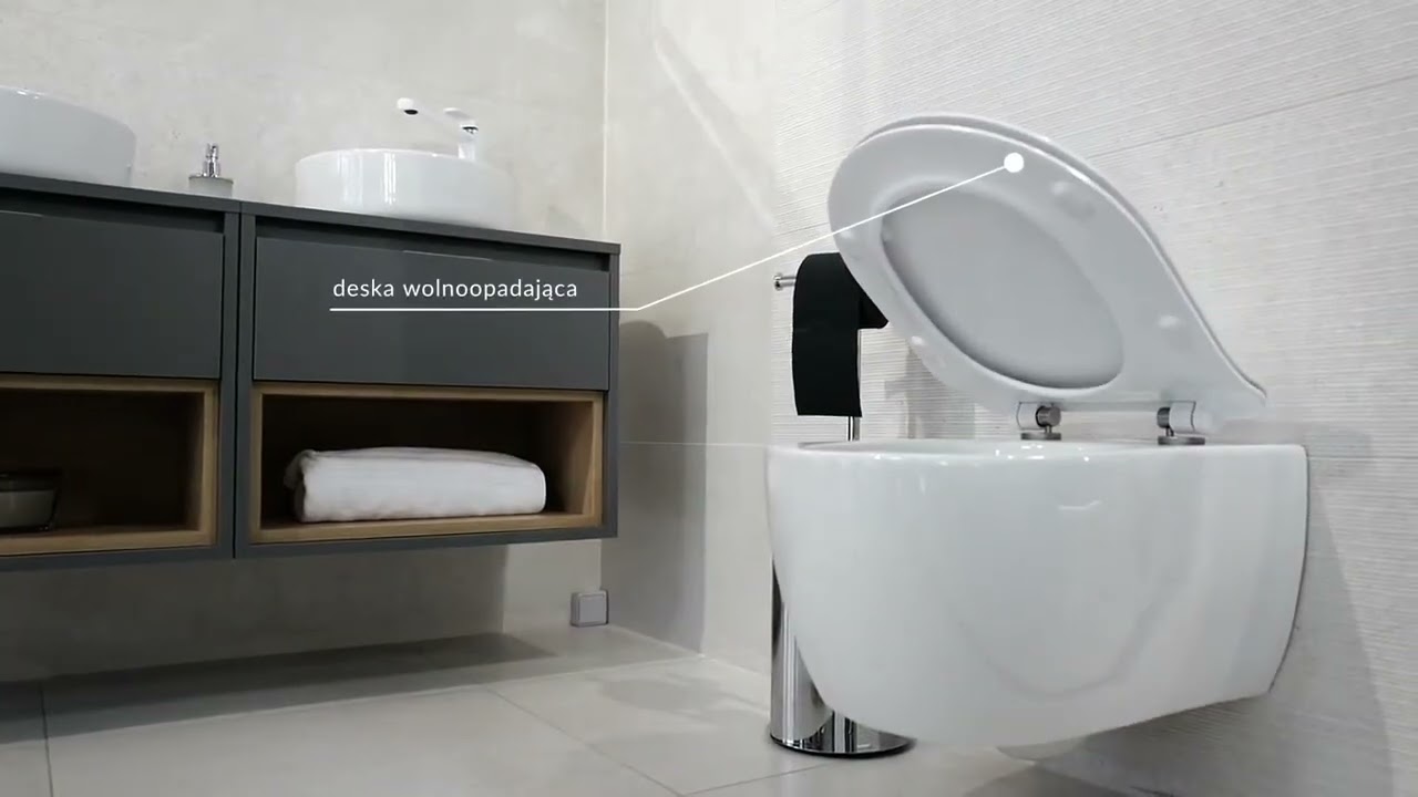 Klasyczna miska WC Doto Pure-Rim z deską slim wolnoopadająca.