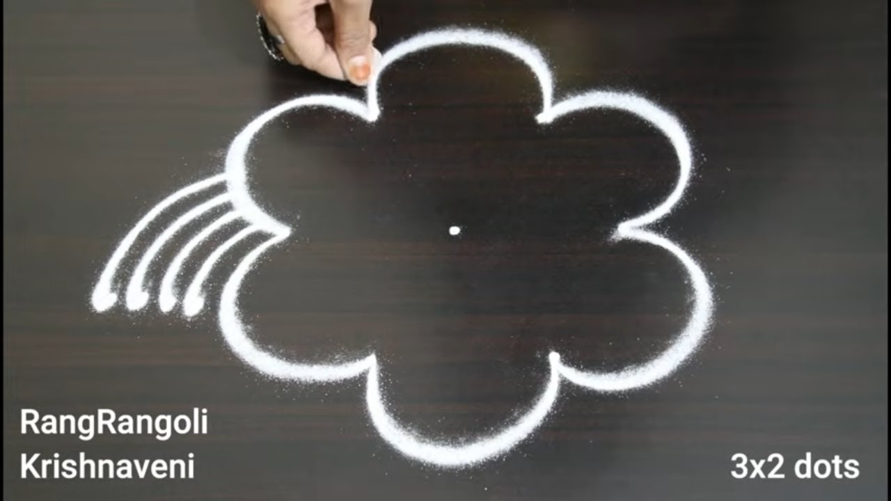 🌷Small Apartment Kolam(3x2 dots)🌷Easy Dhanurmasam Muggulu by RangRangoli Krishnaveni