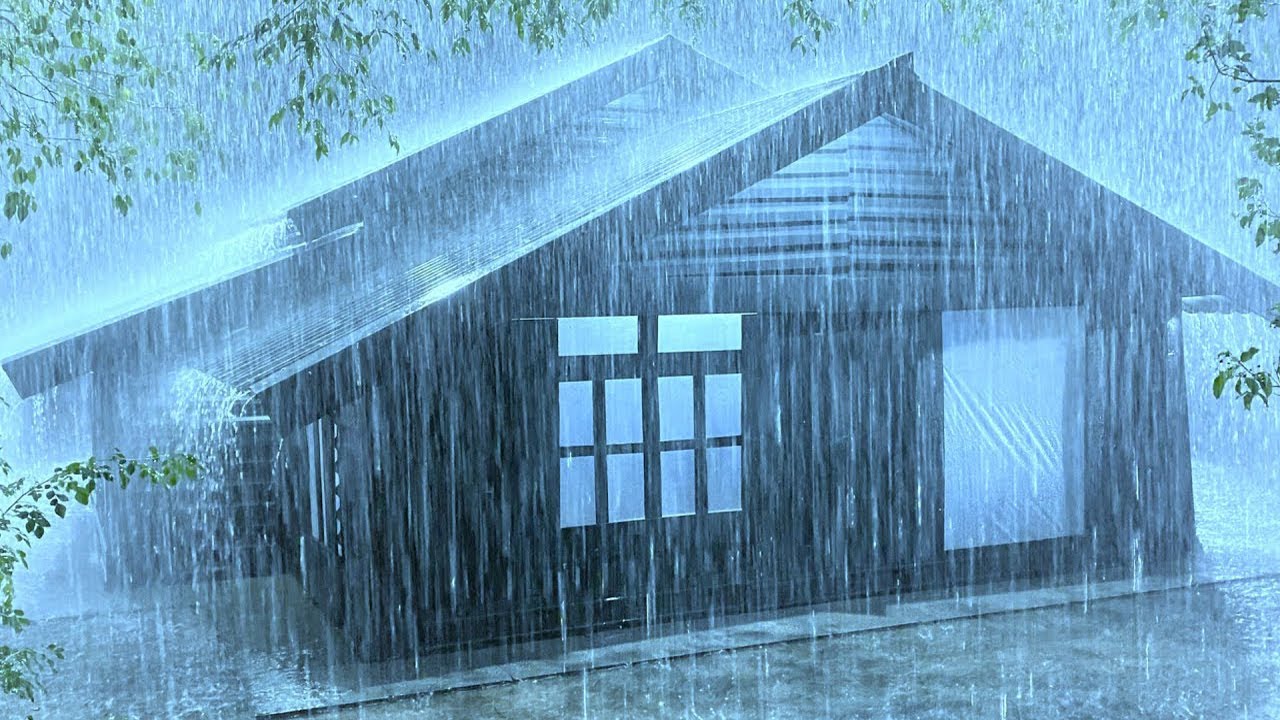 Immersed in a Deep Sleep with Pouring Rain & Fierce Thunder on the Fragile Metal Roof in Dark Night