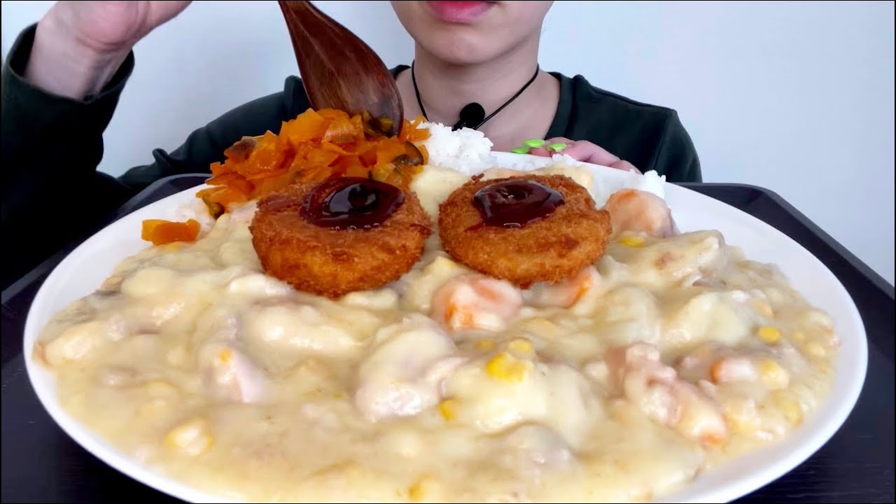 シチューライス＋コロッケ mukbang 【ASMR 咀嚼音】